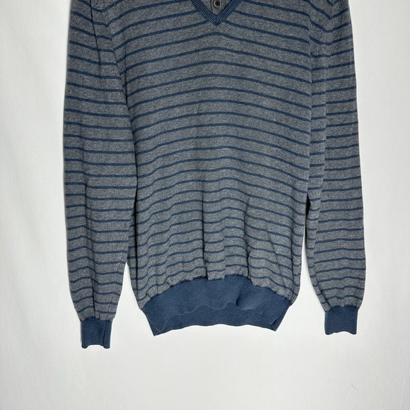 Massimo Dutti Men's Cotton Cashmere Blend Sweater Size L (40) Gray Blue Striped - Picture 3 of 8